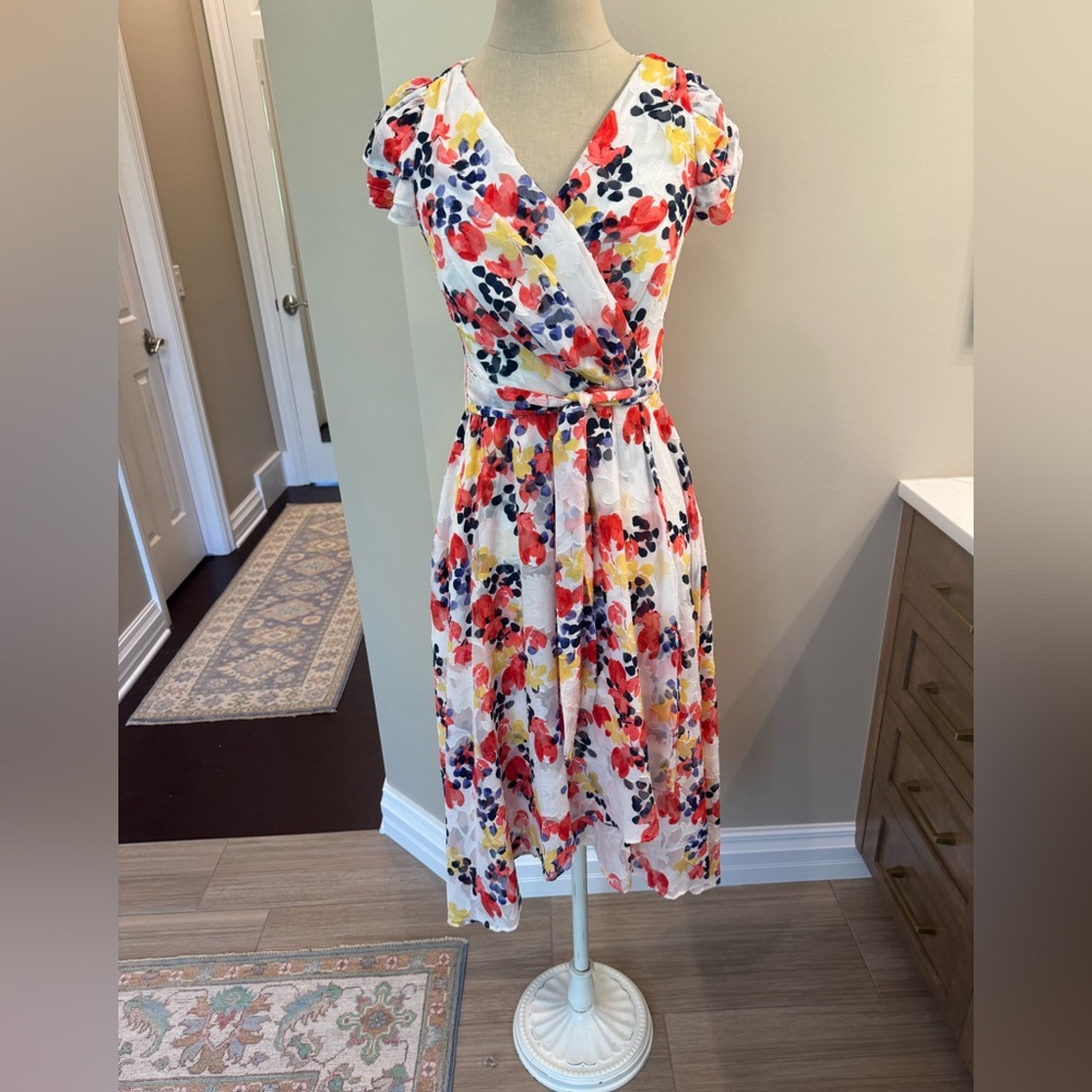 DKNY Floral Wrap Midi Dress - Multicolor